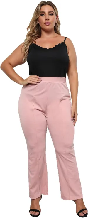 Casual Pants for Women Mid Waist Zipper Straight Leg Professional Pink Fashionable Trousers 2025