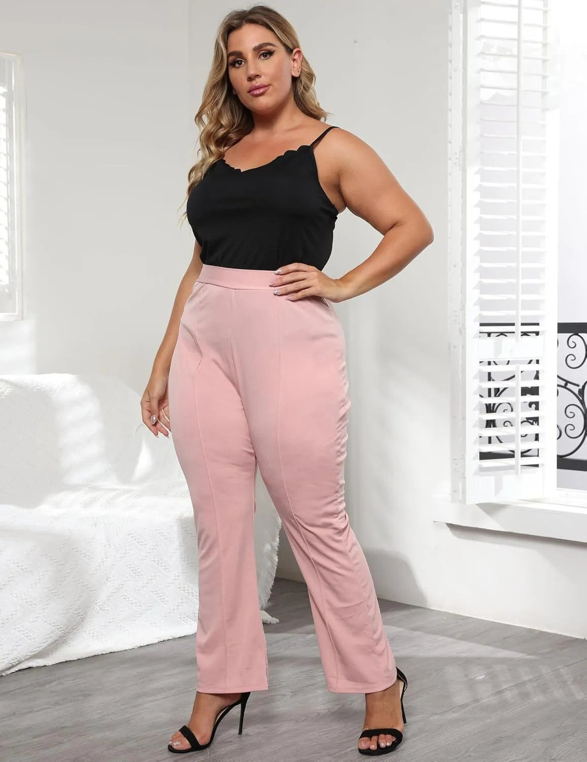 Casual Pants for Women Mid Waist Zipper Straight Leg Professional Pink Fashionable Trousers 2025