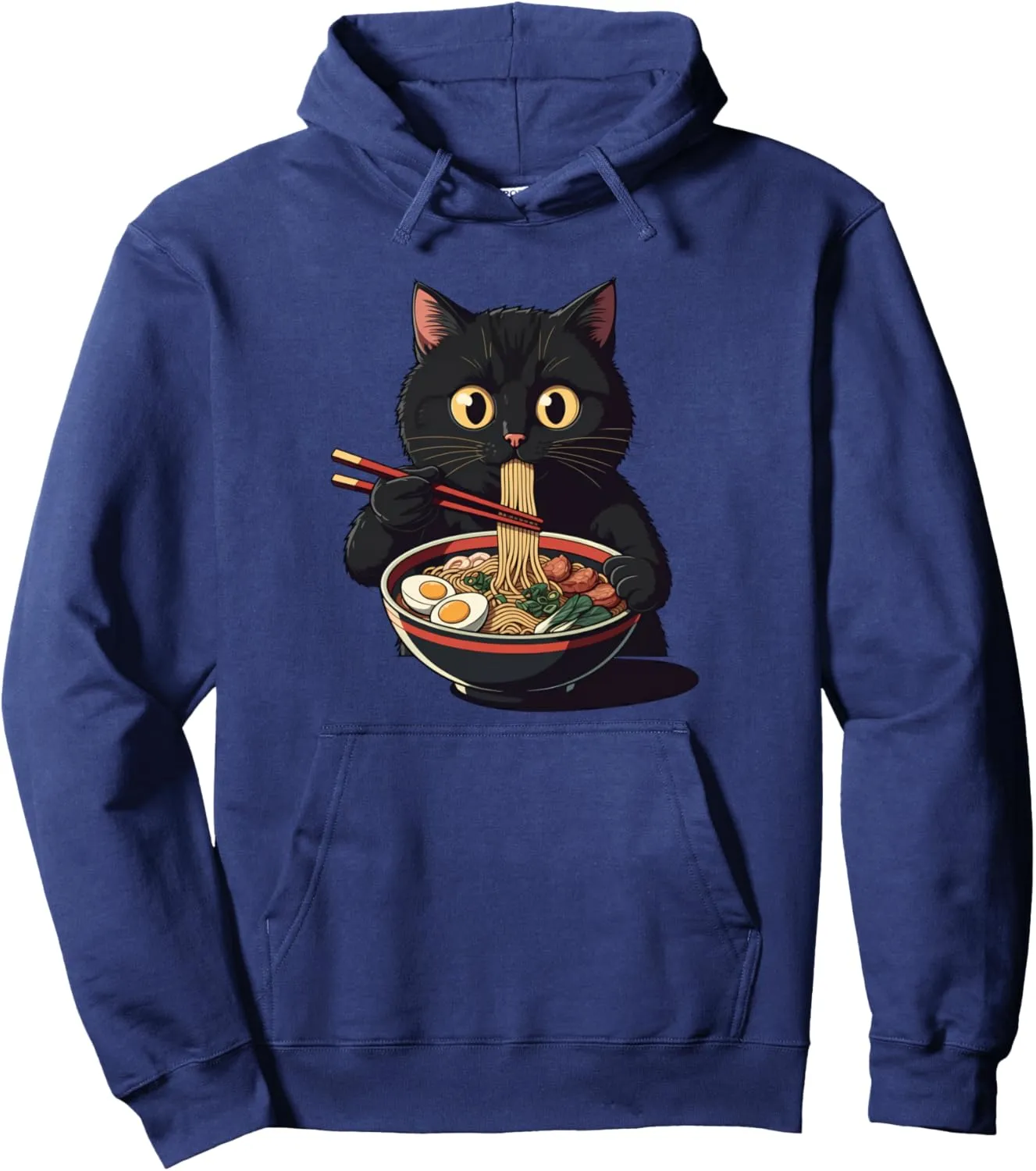 Cat Ramen Graphic Tee Japanese Kawaii Anime Cat Eating Ramen Pullover Hoodie