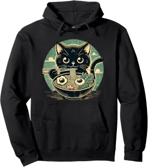 Cat Ramen Graphic Tee Japanese Kawaii Anime Cat Ramen Funny Pullover Hoodie