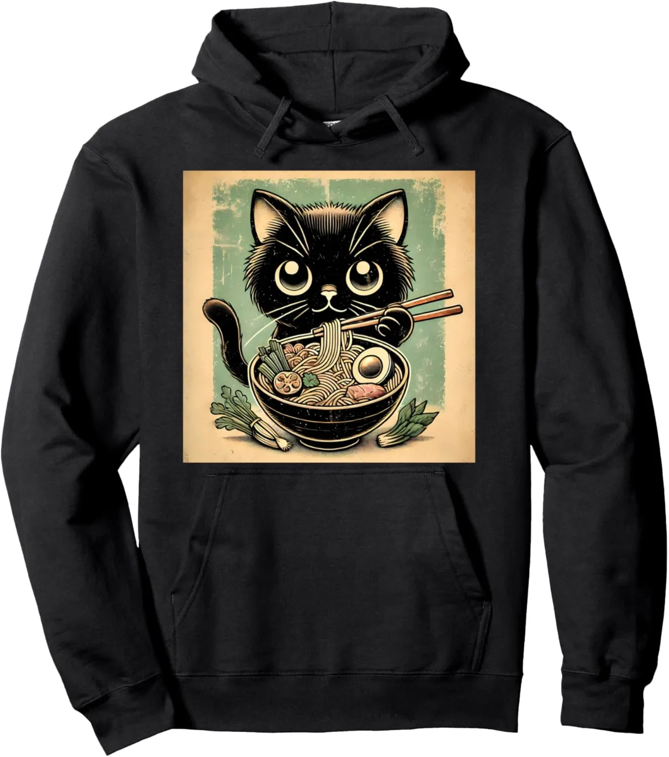 Cat Ramen Graphic Tee Japanese Kawaii Anime Funny Ramen Cat Pullover Hoodie