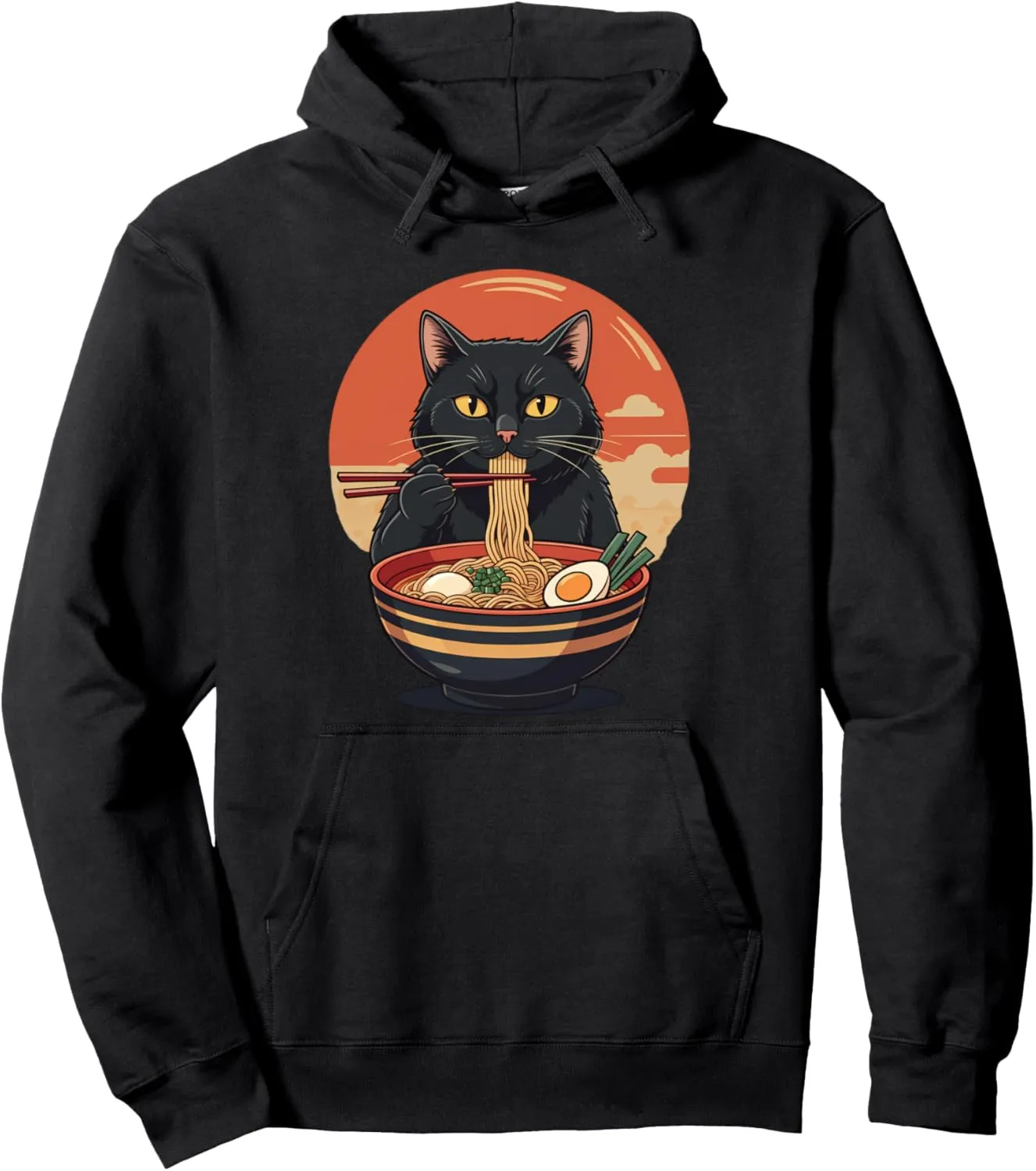 Cat Ramen Graphic Tee Japanese Kawaii Anime Funny Ramen Cat Pullover Hoodie