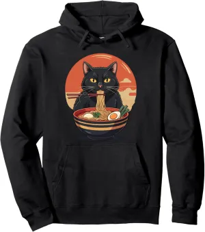 Cat Ramen Graphic Tee Japanese Kawaii Anime Funny Ramen Cat Pullover Hoodie