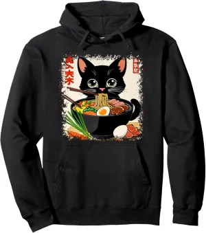 Cat Ramen Graphic Tee Japanese Kawaii Anime Funny Ramen Cat Pullover Hoodie