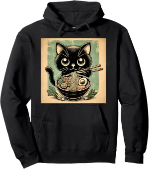 Cat Ramen Graphic Tee Japanese Kawaii Anime Funny Ramen Cat Pullover Hoodie
