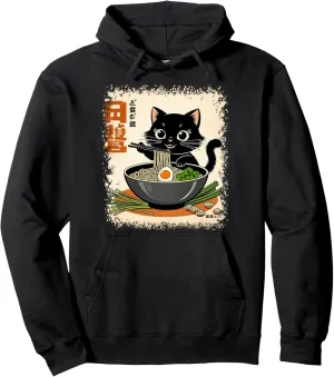 Cat Ramen Graphic Tee Japanese Kawaii Anime Funny Ramen Cat Pullover Hoodie
