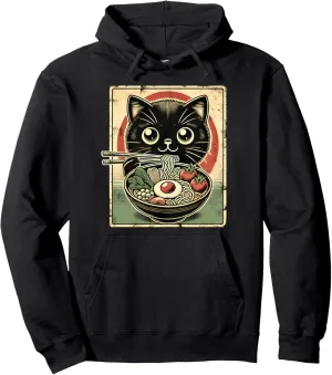 Cat Ramen Graphic Tee Japanese Kawaii Anime Funny Ramen Cat Pullover Hoodie