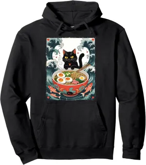 Cat Ramen Japanese Funny Graphic Tees Kawaii Cat Anime Gifts Pullover Hoodie