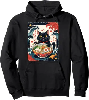 Cat Ramen Japanese Funny Graphic Tees Kawaii Cat Anime Gifts Pullover Hoodie