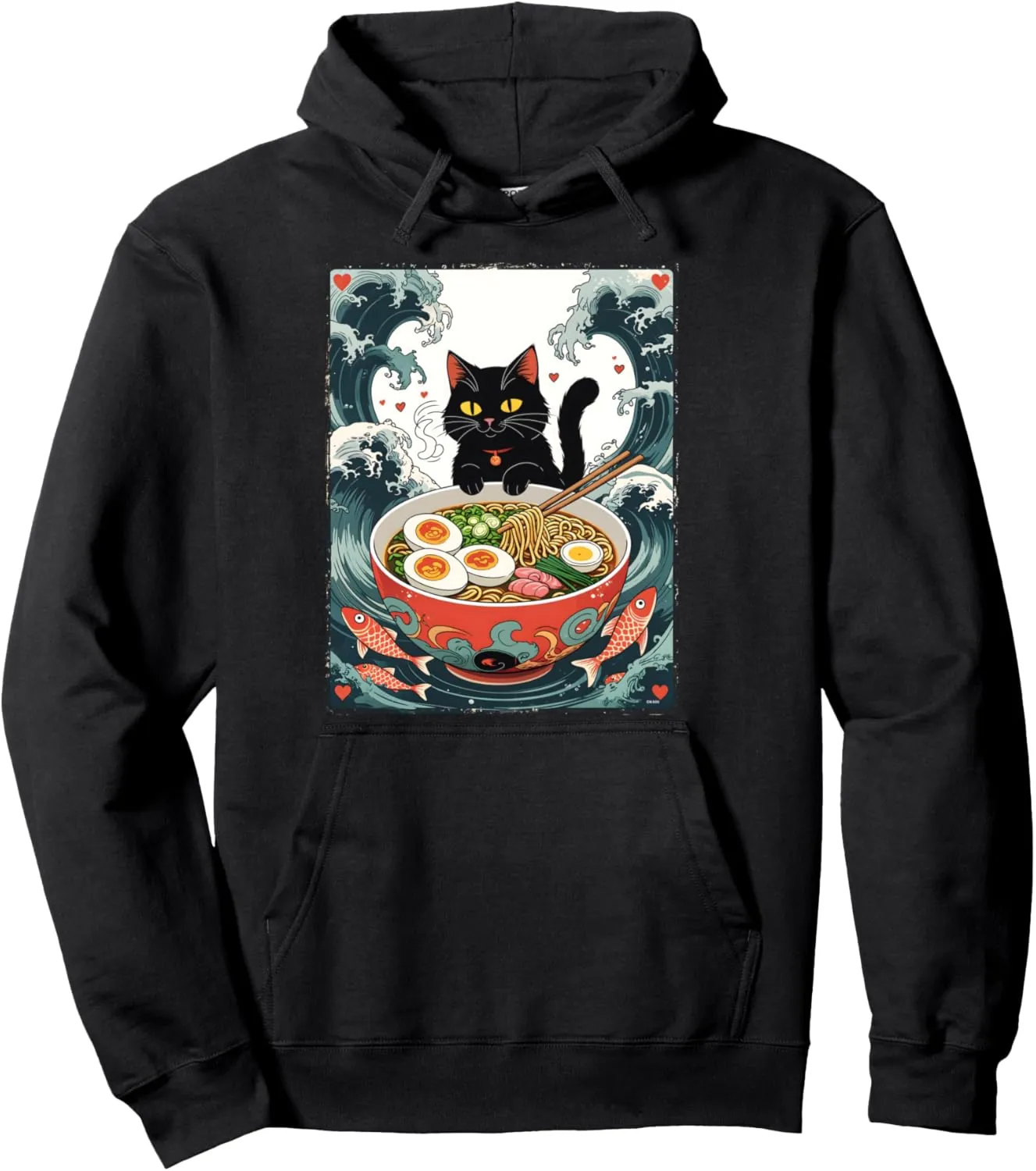 Cat Ramen Japanese Funny Graphic Tees Kawaii Cat Anime Gifts Pullover Hoodie
