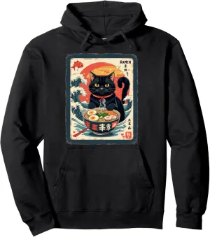 Cat Ramen Japanese Funny Graphic Tees Kawaii Cat Anime Gifts Pullover Hoodie