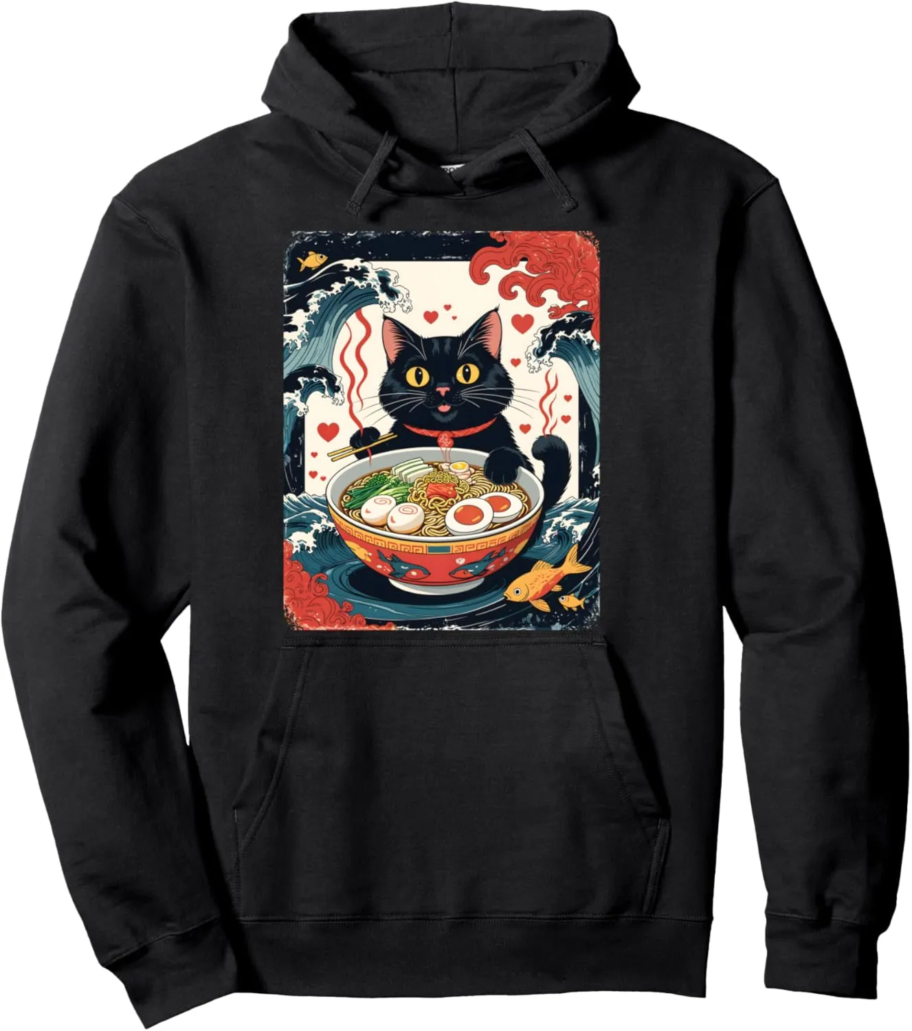 Cat Ramen Japanese Funny Graphic Tees Kawaii Cat Anime Gifts Pullover Hoodie