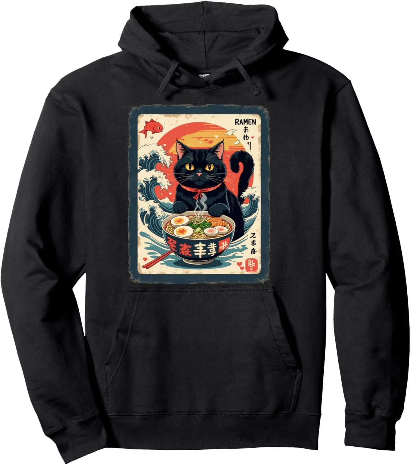 Cat Ramen Japanese Funny Graphic Tees Kawaii Cat Anime Gifts Pullover Hoodie