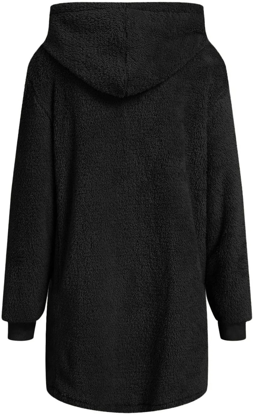 Ceboyel Women Fleece Teddy Winter Coats Faux Fur Hooded Long Jackets Fuzzy Shearling Cardigan Trendy Fall Winter Outfits 2023