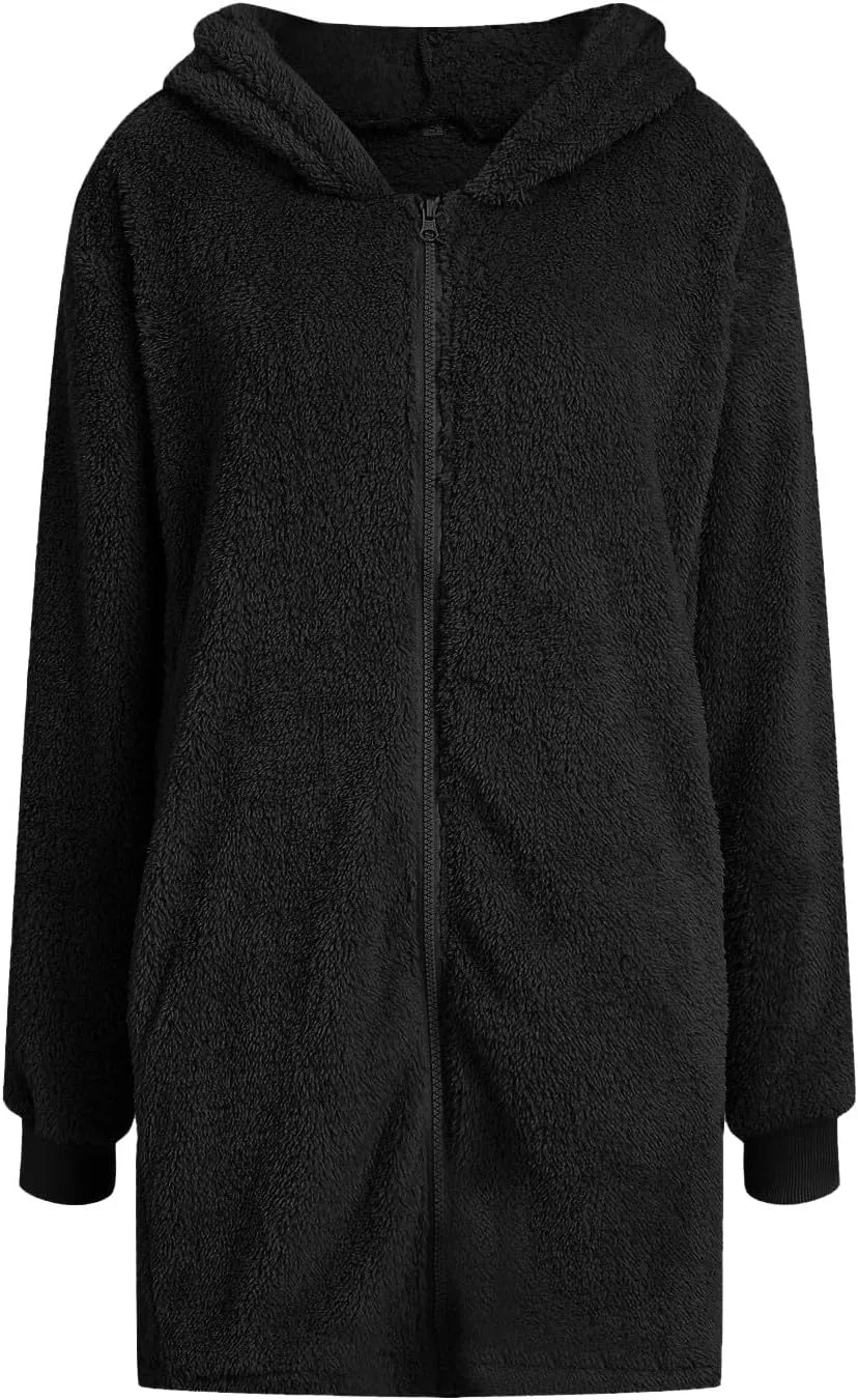 Ceboyel Women Fleece Teddy Winter Coats Faux Fur Hooded Long Jackets Fuzzy Shearling Cardigan Trendy Fall Winter Outfits 2023