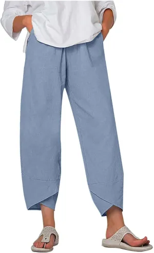Ceboyel Women Summer Casual Pants Loose Fitting Boho Beach Pant Cotton Linen Beach Trousers Trendy Ladies Clothes