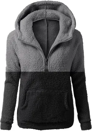 Ceboyel Womens Fleece Zip Up Jacket With Hood Sherpa Teddy Winter Coat Fuzzy Shearling Hoodie Trendy 2023 Outerwear Clothing