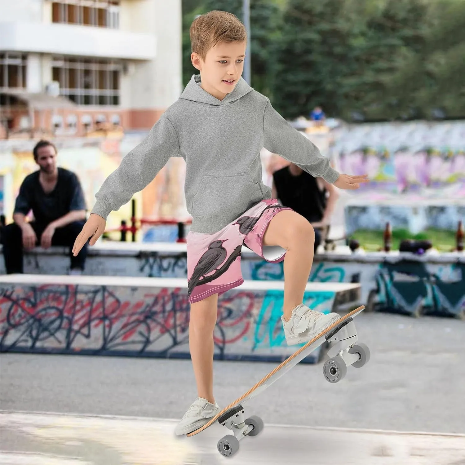 Cherry Blossoms Love Birds Boy's Lightweight Casual Shorts Summer Athletic Shorts with Pockets for Outdoor Hiking