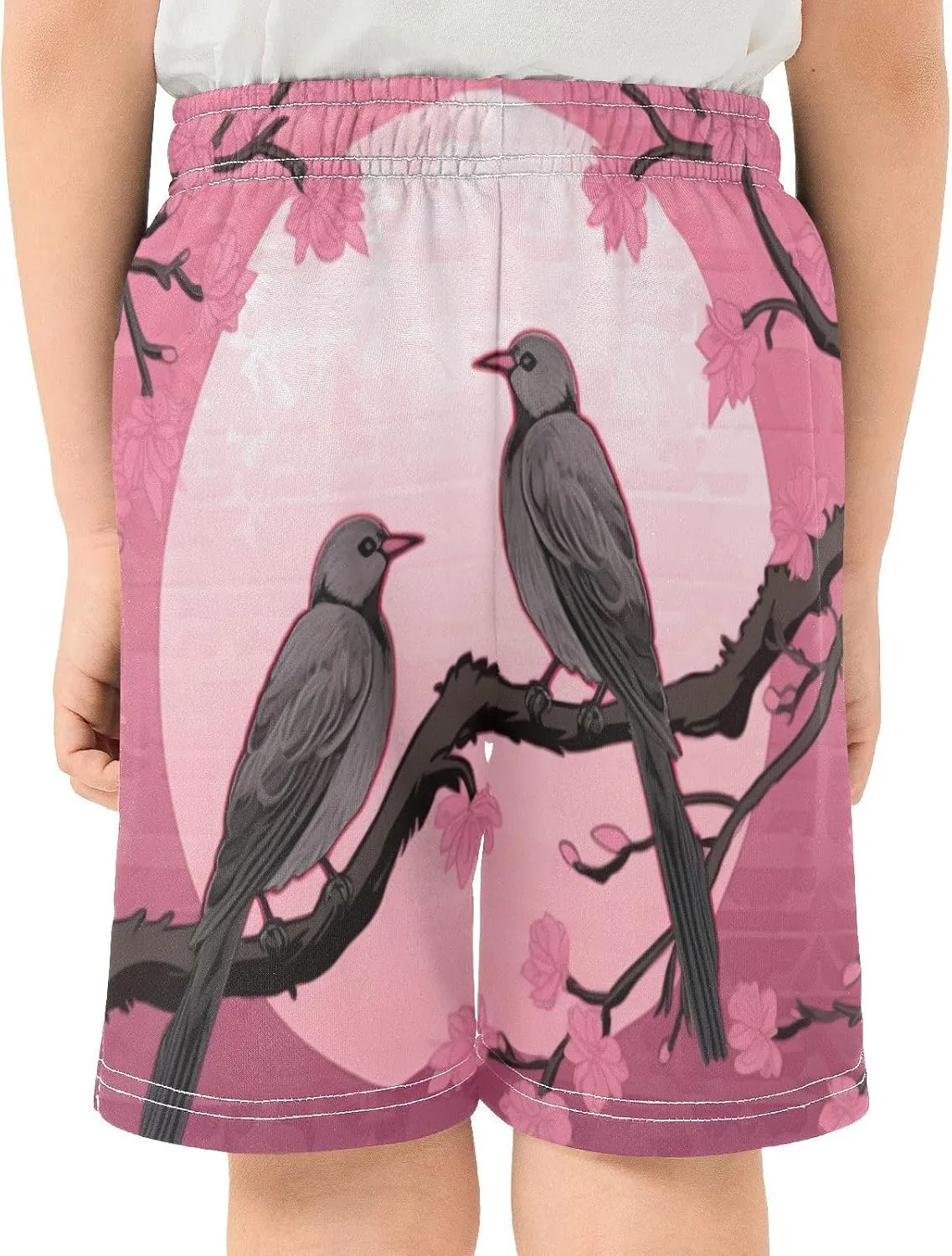 Cherry Blossoms Love Birds Boy's Lightweight Casual Shorts Summer Athletic Shorts with Pockets for Outdoor Hiking