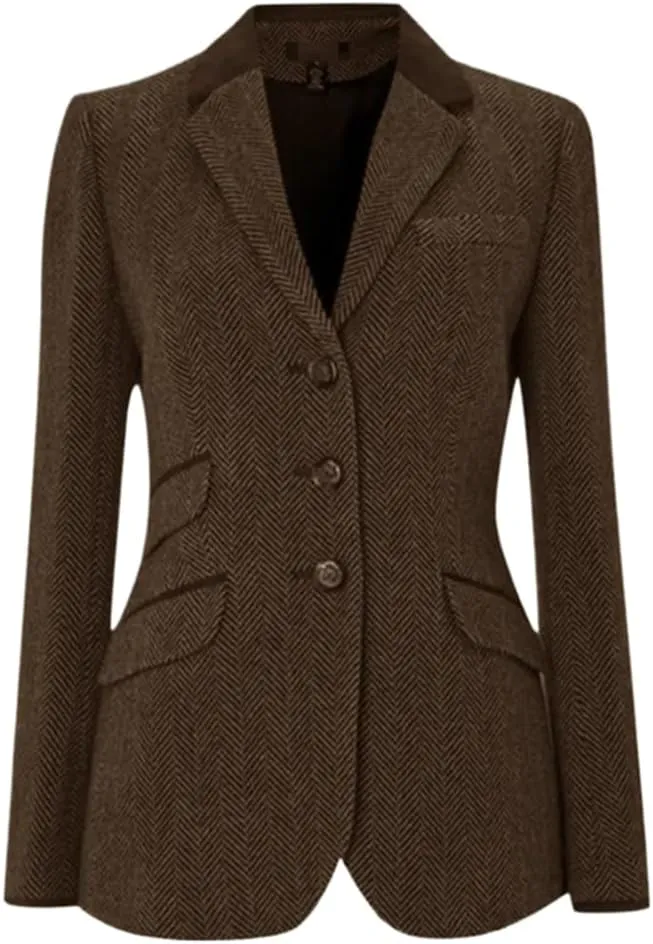 Coat Women's Spring Jackets Herringbone Lapels Slim Size Set Wool Coats and Blends