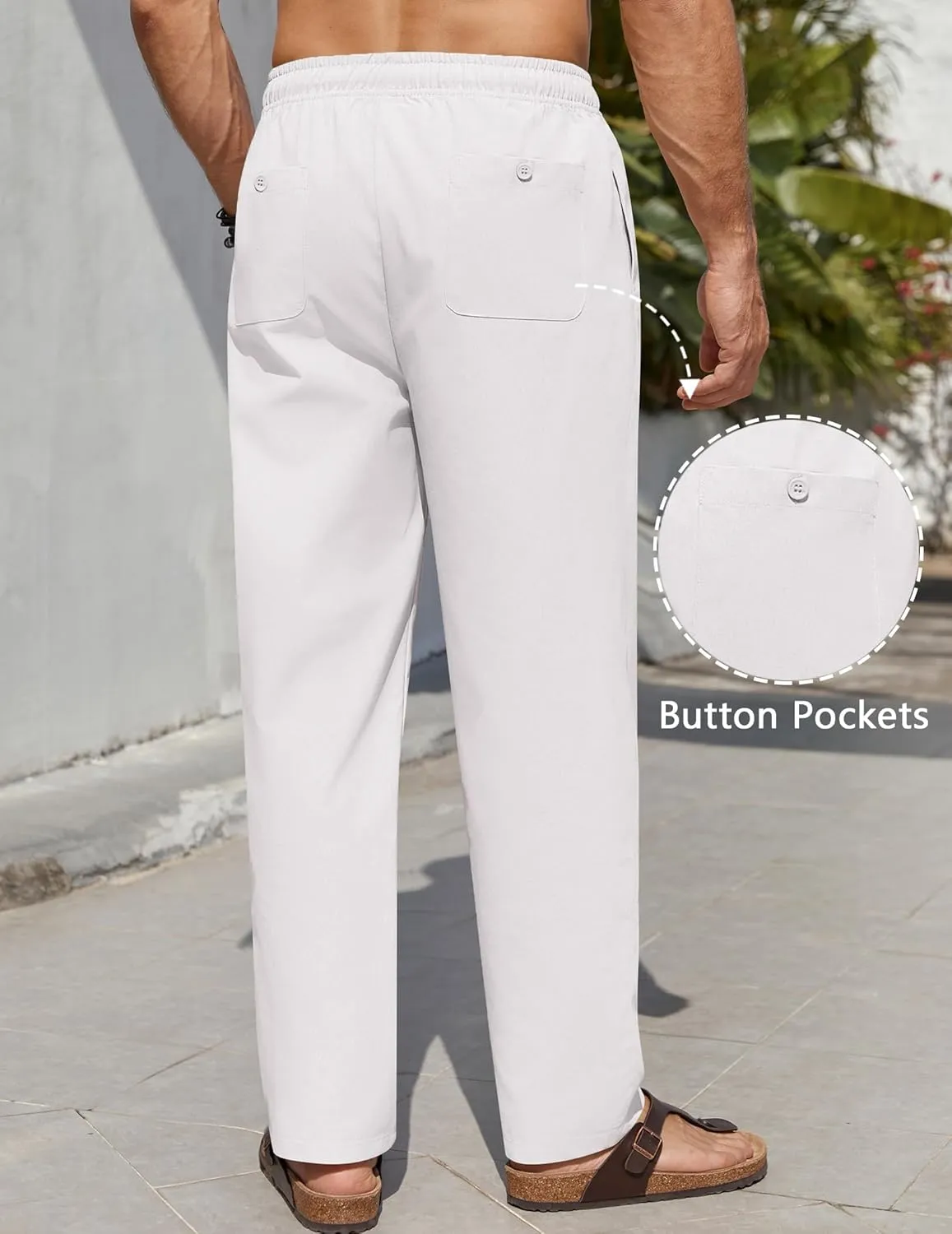 COOFANDY Men's Casual Linen Pants Lightweight Summer Beach Pant Loose Fit Drawstring Elastic Waist Trousers