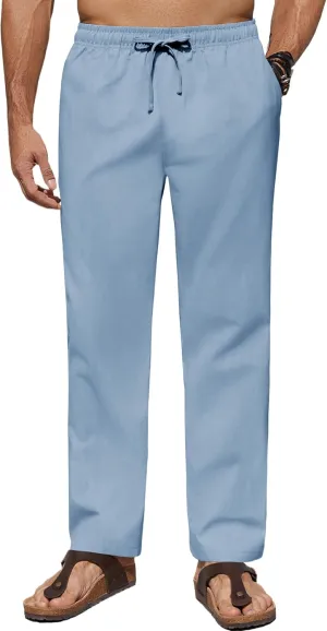 COOFANDY Men's Casual Linen Pants Lightweight Summer Beach Pant Loose Fit Drawstring Elastic Waist Trousers