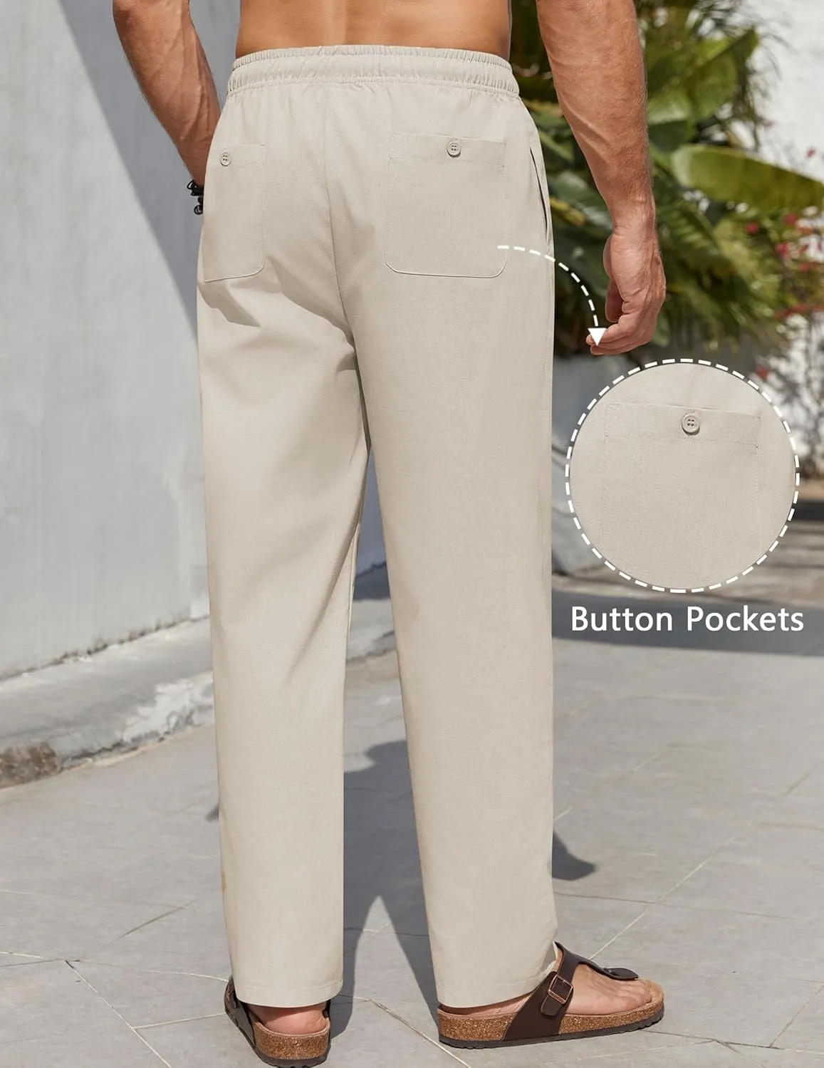 COOFANDY Men's Casual Linen Pants Lightweight Summer Beach Pant Loose Fit Drawstring Elastic Waist Trousers