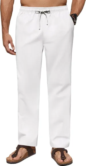 COOFANDY Men's Casual Linen Pants Lightweight Summer Beach Pant Loose Fit Drawstring Elastic Waist Trousers