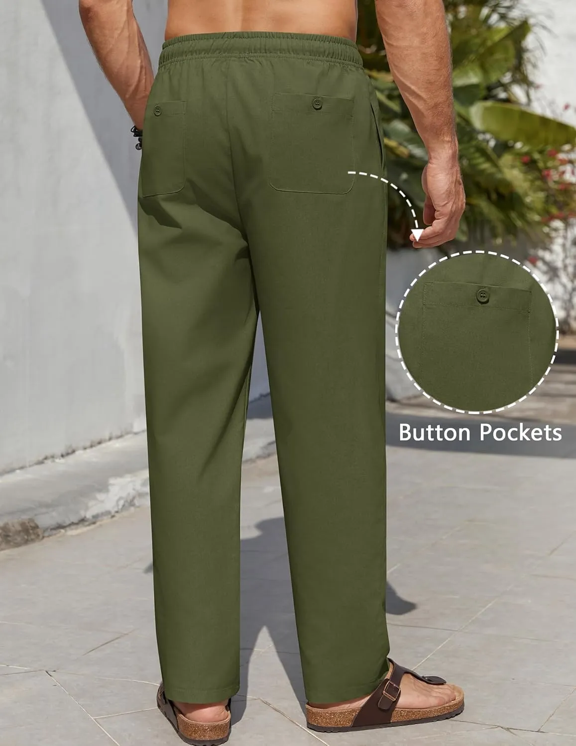 COOFANDY Men's Casual Linen Pants Lightweight Summer Beach Pant Loose Fit Drawstring Elastic Waist Trousers