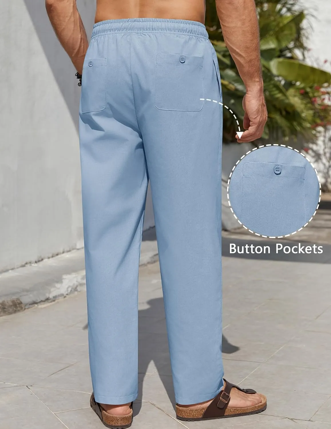 COOFANDY Men's Casual Linen Pants Lightweight Summer Beach Pant Loose Fit Drawstring Elastic Waist Trousers