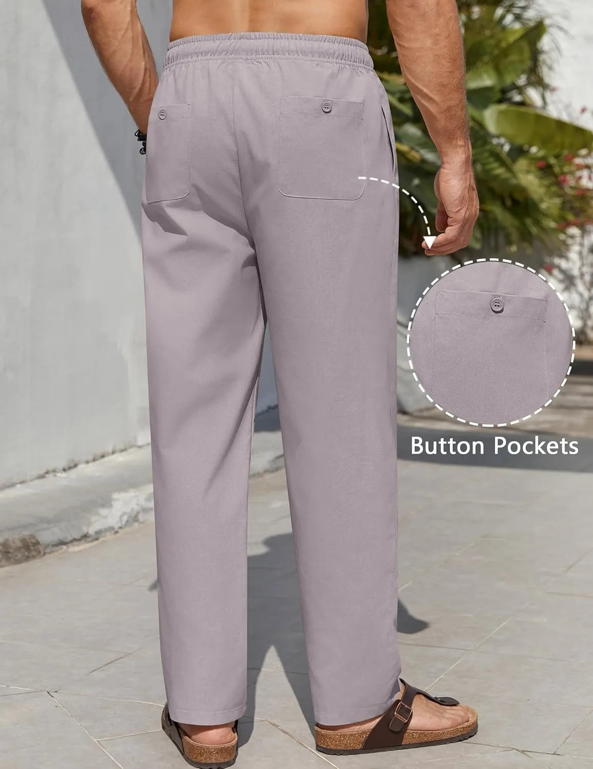COOFANDY Men's Casual Linen Pants Lightweight Summer Beach Pant Loose Fit Drawstring Elastic Waist Trousers