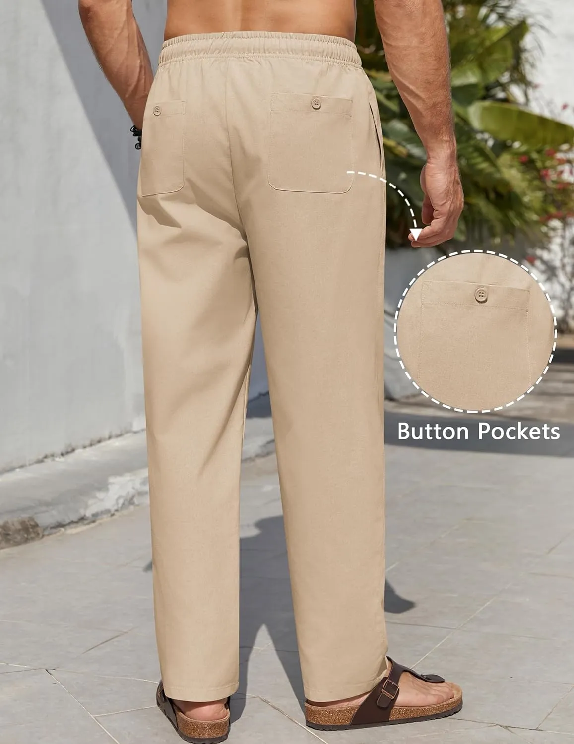 COOFANDY Men's Casual Linen Pants Lightweight Summer Beach Pant Loose Fit Drawstring Elastic Waist Trousers