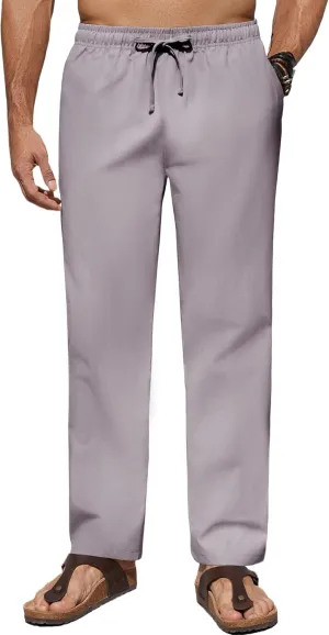 COOFANDY Men's Casual Linen Pants Lightweight Summer Beach Pant Loose Fit Drawstring Elastic Waist Trousers