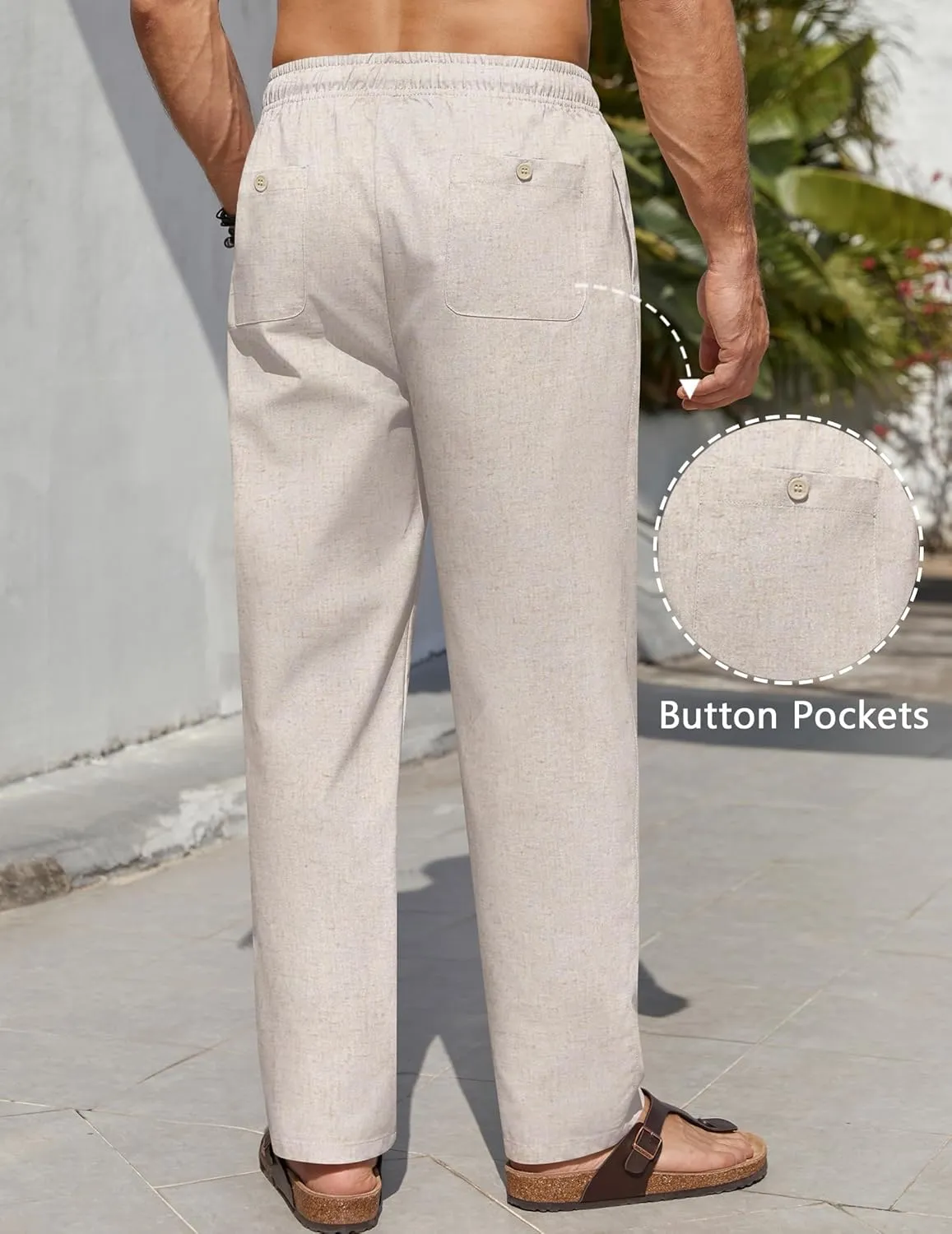 COOFANDY Men's Casual Linen Pants Lightweight Summer Beach Pant Loose Fit Drawstring Elastic Waist Trousers