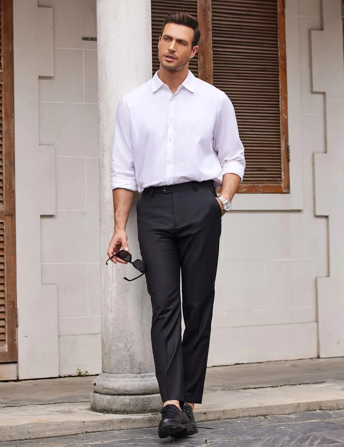 COOFANDY Men's Classic Fit Flat Front Dress Pants No Iron Premium Casual Pants Expandable Waist Suit Pants