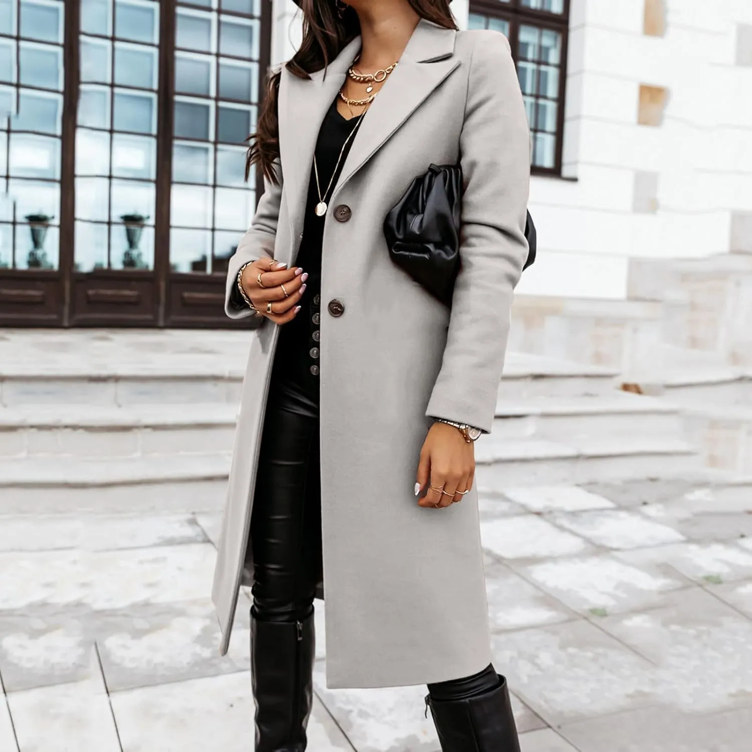 cooki Trench Coat for Women 2023 Women Winter Warm Wool Blend Coats Notch Lapel Single-Breasted Peacoat Windproof Overcoats