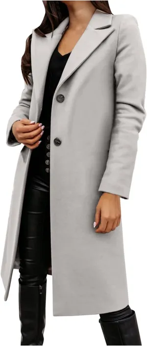 cooki Trench Coat for Women 2023 Women Winter Warm Wool Blend Coats Notch Lapel Single-Breasted Peacoat Windproof Overcoats