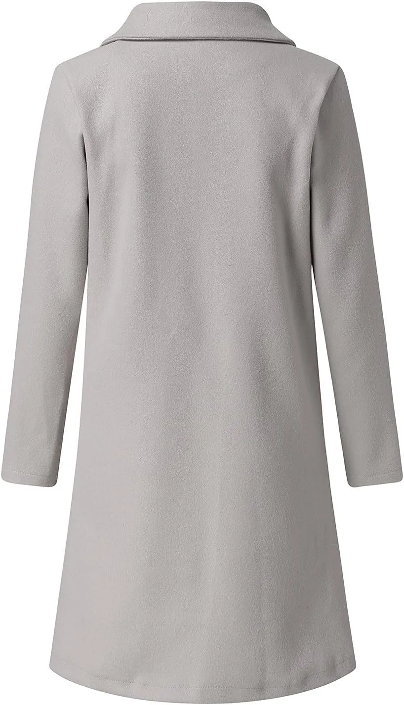 cooki Trench Coat for Women 2023 Women Winter Warm Wool Blend Coats Notch Lapel Single-Breasted Peacoat Windproof Overcoats