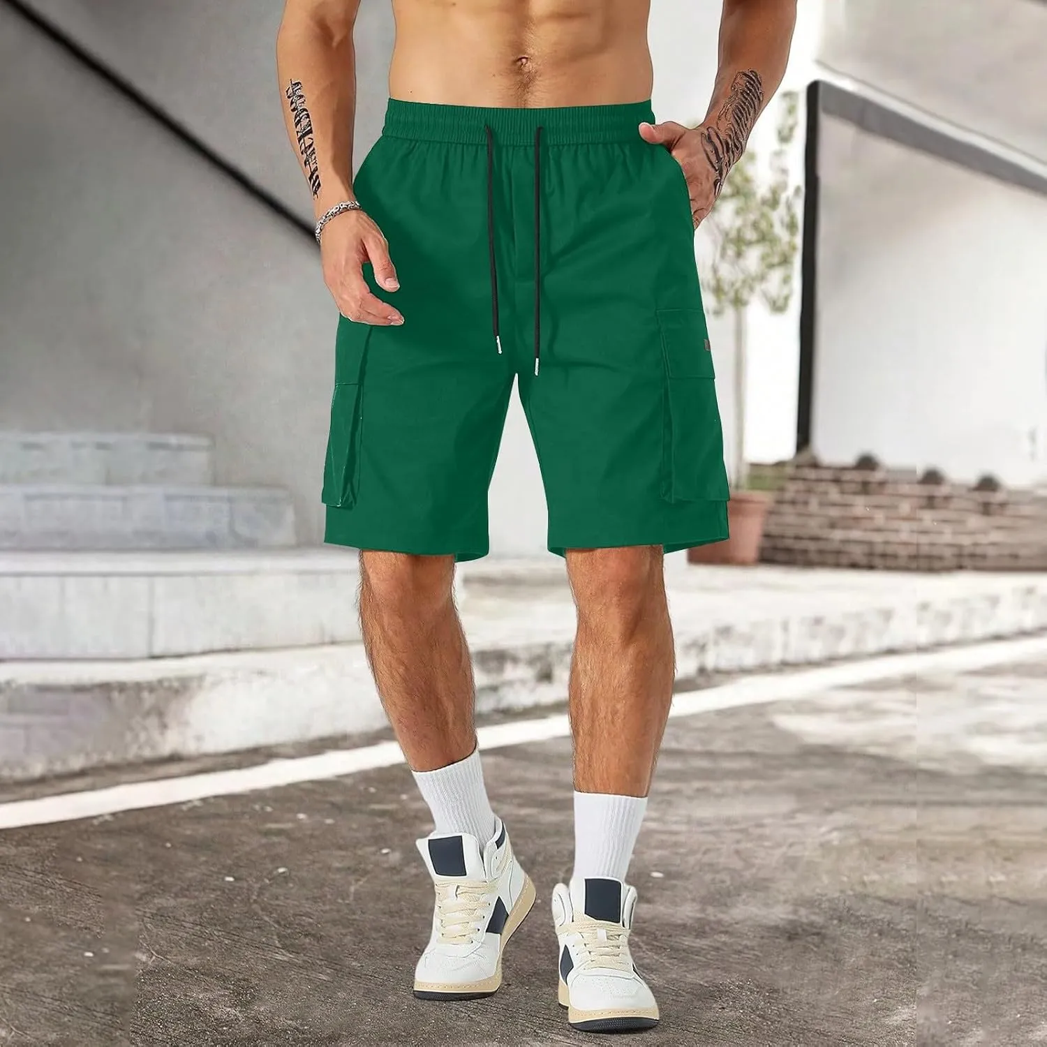 CRNTCEM Mens Straight Drawstring Casual Shorts Lightweight Stretchy Outdoor Hiking Running Summer Beach Shorts with Pocket