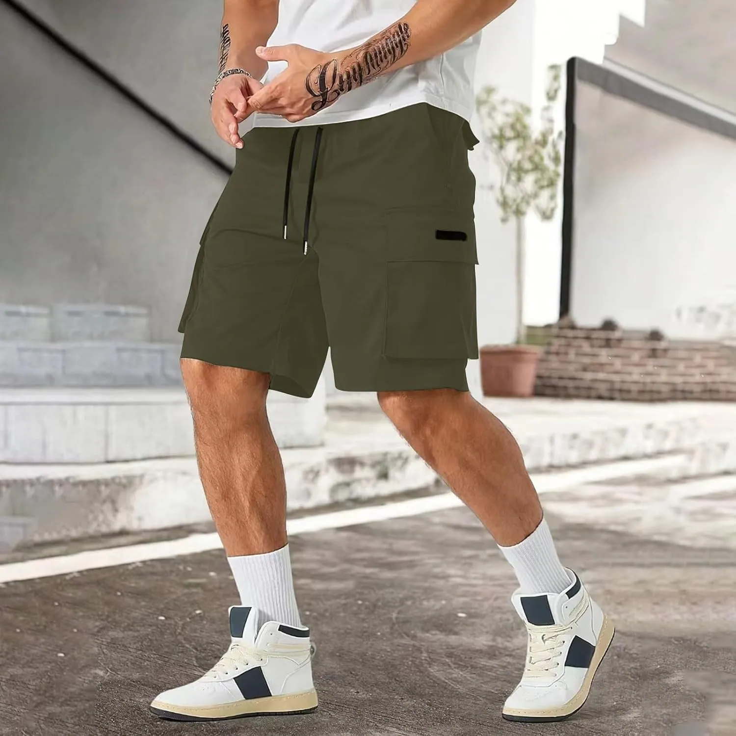 CRNTCEM Mens Straight Drawstring Casual Shorts Lightweight Stretchy Outdoor Hiking Running Summer Beach Shorts with Pocket