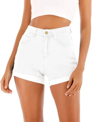 Cuihur Women's Summer Casual Denim High Waisted Folded Hem Jeans Shorts for Juniors