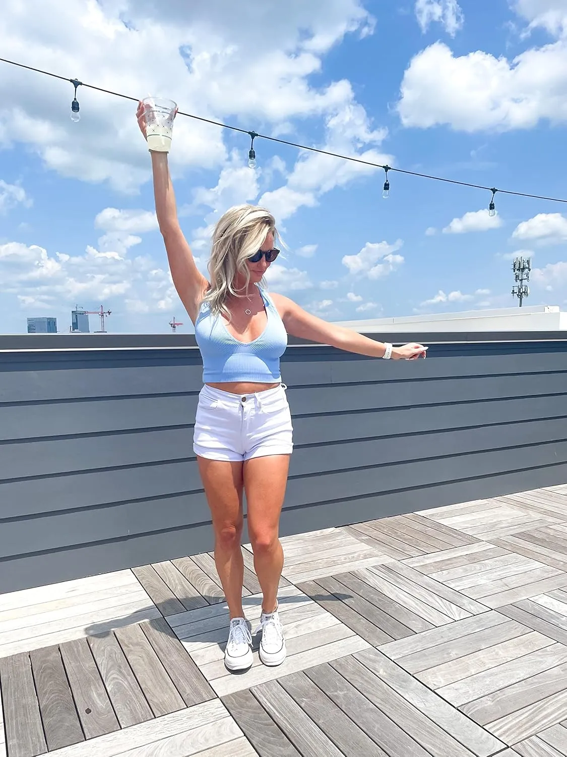 Cuihur Women's Summer Casual Denim High Waisted Folded Hem Jeans Shorts for Juniors
