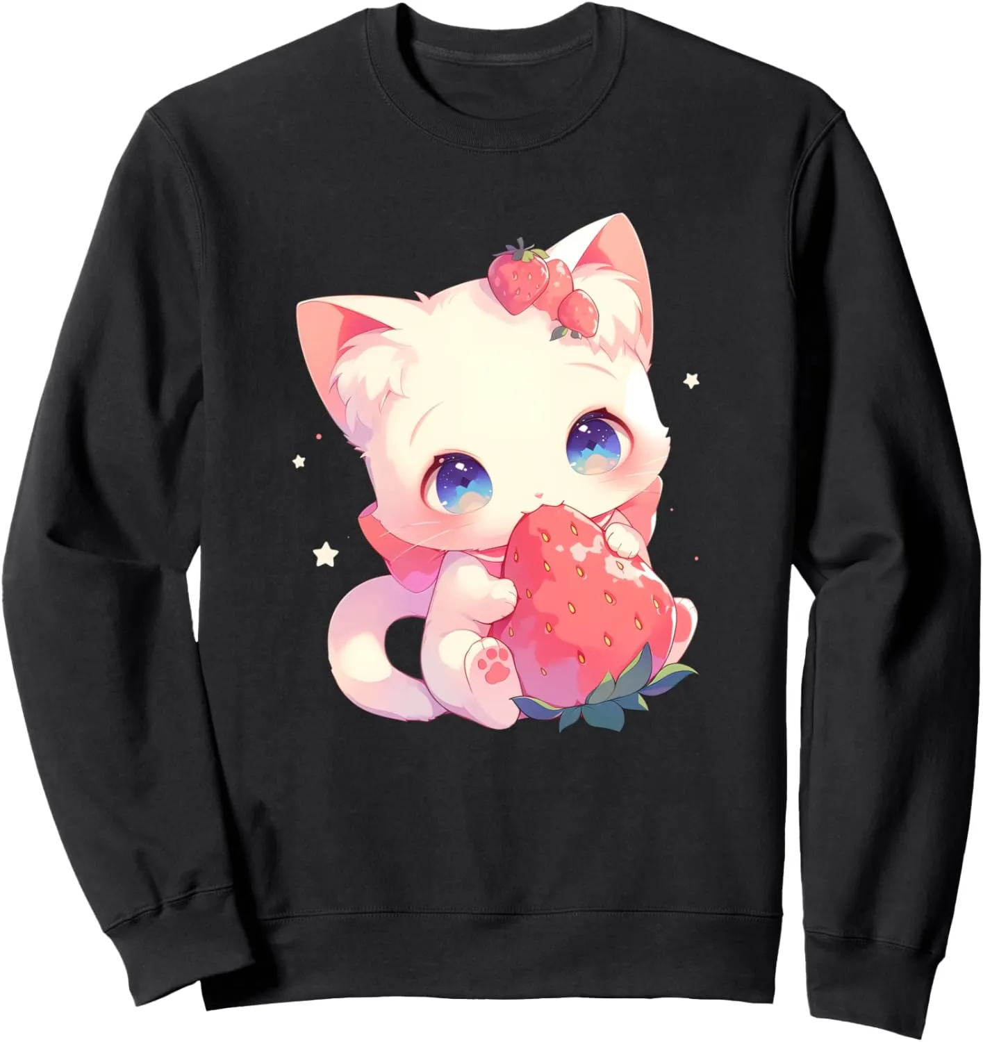 Cute Cat With Strawberry Adorable Kitten Kawaii Anime Cat Sweatshirt