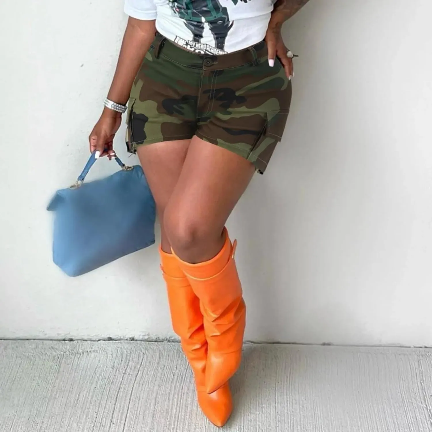 Dawery Summer Women Casual Shorts Mid Length Ripped Jean Camouflage High Waisted Denim Pants