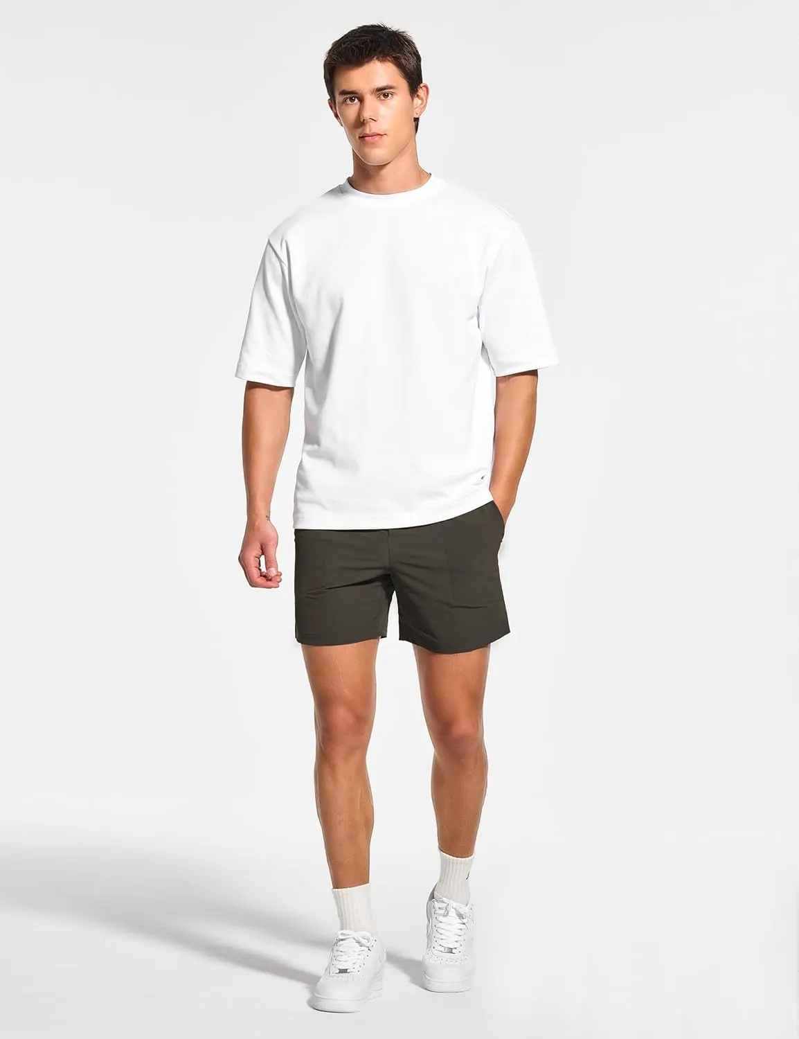 DEMOZU Men's 5 Inch Linerless Workout Casual Shorts Quick Dry Gym Running Athletic Shorts with Pockets