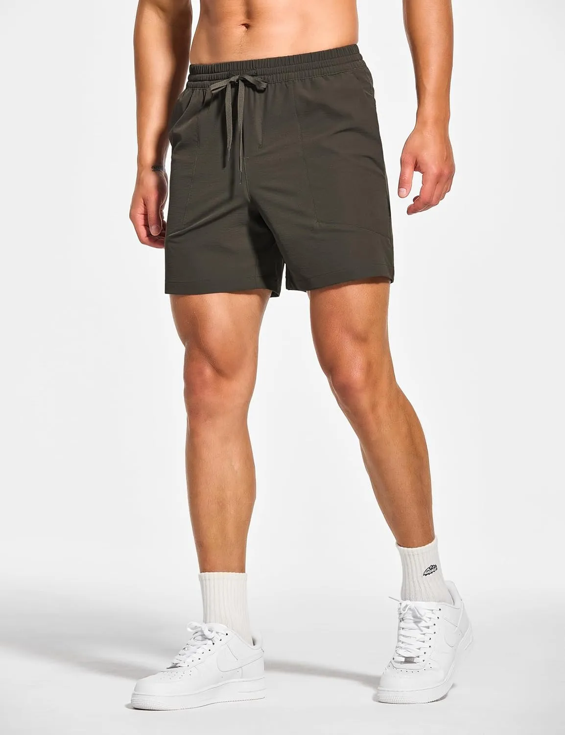 DEMOZU Men's 5 Inch Linerless Workout Casual Shorts Quick Dry Gym Running Athletic Shorts with Pockets