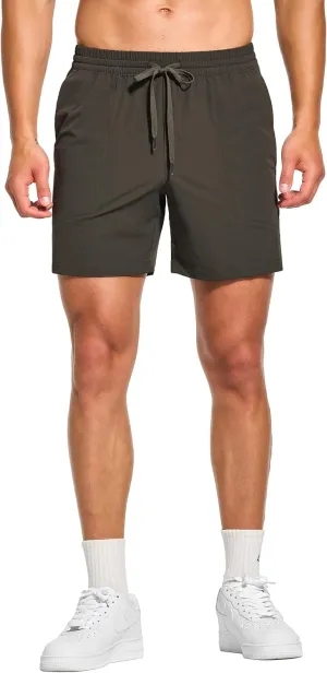 DEMOZU Men's 5 Inch Linerless Workout Casual Shorts Quick Dry Gym Running Athletic Shorts with Pockets