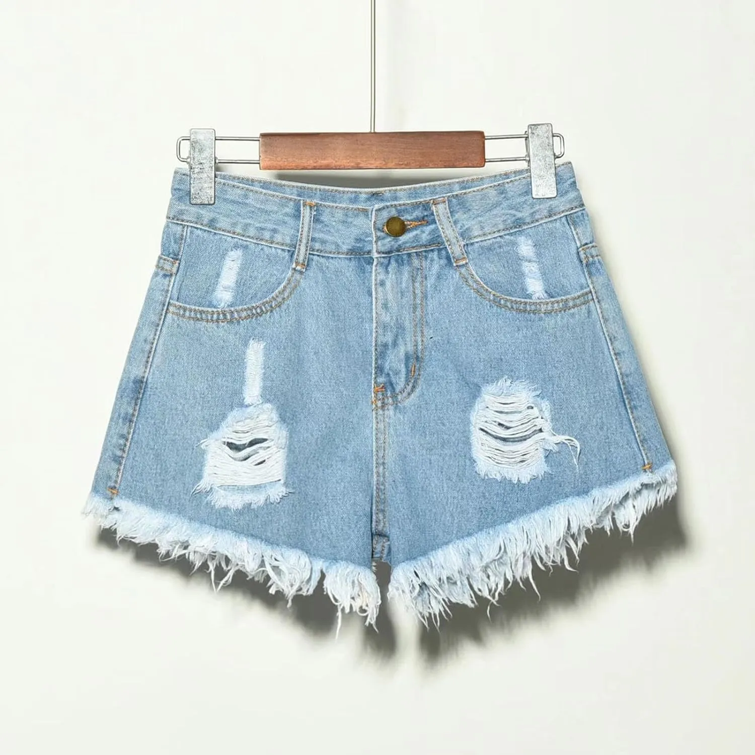 Denim Shorts for Women Mid Rise Ripped Distressed Shorts Frayed Raw Hem 5" Shorts with Pockets Trendy Cut Off Shorts