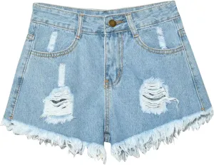 Denim Shorts for Women Mid Rise Ripped Distressed Shorts Frayed Raw Hem 5" Shorts with Pockets Trendy Cut Off Shorts