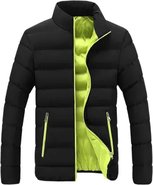 Dgoopd Warm Puffer Jacket Men Lightweight Winter Down Coats Quilted Stand Collar Puffer Jacket Fashion Zipper Puffer Coat